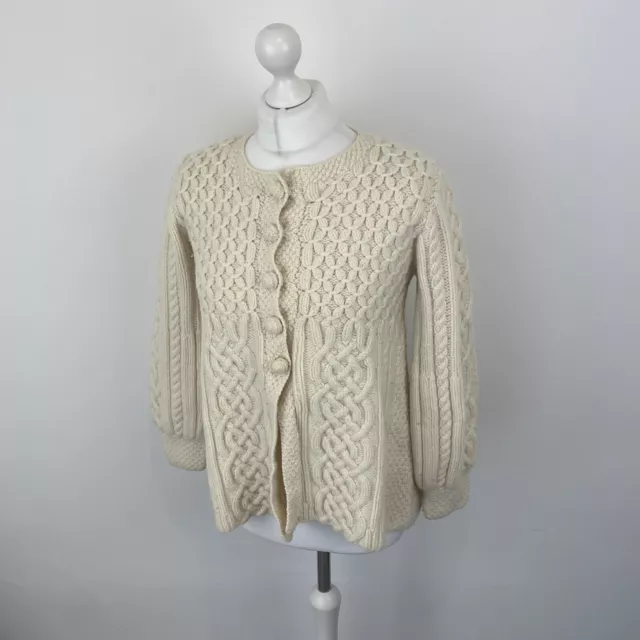 Plumo Eribe Aran Knit Cardigan 100% Lambswool Cream Sz Small / Medium Ladies