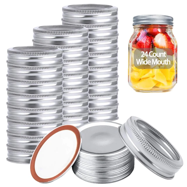 48Pcs Wide Mouth Canning Lids and Rings - Reusable Leak Proof Silver Lids