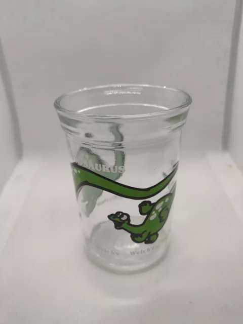 Vintage Brontosaurus Cup Welch's Jelly Jar Glass Dinosaur 1988 Green Retro 80's