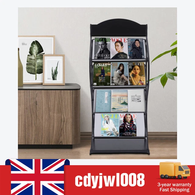 FLOORSTANDING MAGAZINE RACK Brochure Display Stand 4 Tiers Grid
