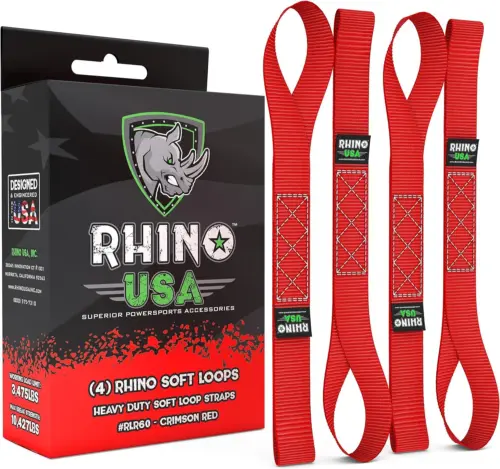 Rhino USA Soft Loop Motorcycle Tie-Down Straps (4PK) - 10,427lb Red 4-Pack