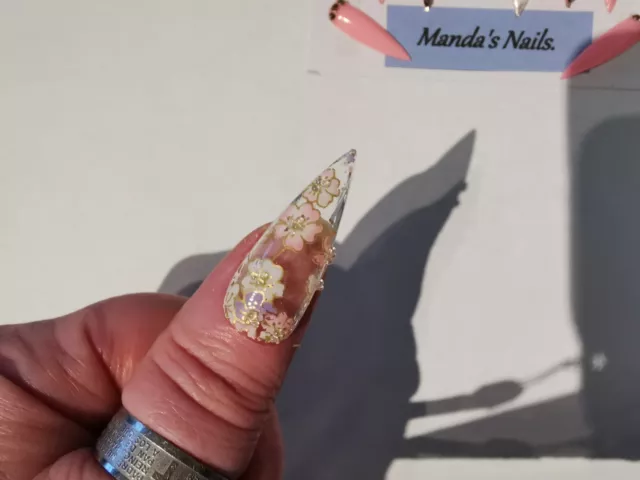 Handpainted Full False Nails Long Tapered Stiletto Cut[10 Nails] Gift Party