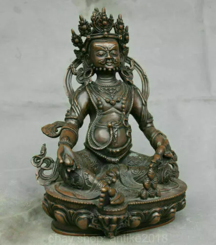 11.6" Old Tibet Buddhism Red Bronze Yellow Jambhala Wealth God Buddha Sculpture 2