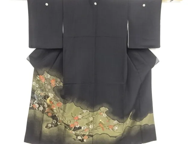 82052# Japanese Kimono / Antique Tomesode / Juko-Ori / Woven Ume Blossom & B