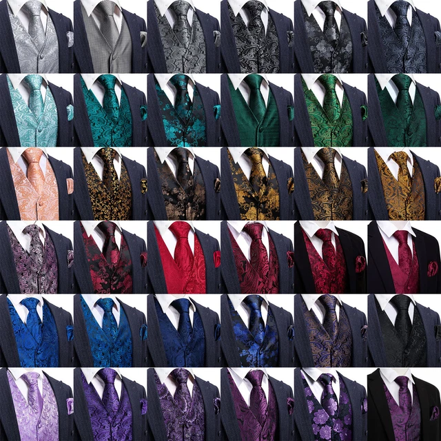 Mens Paisley Striped Waistcoat Casual Wedding Vest Silk Tie Set Formal Gilet
