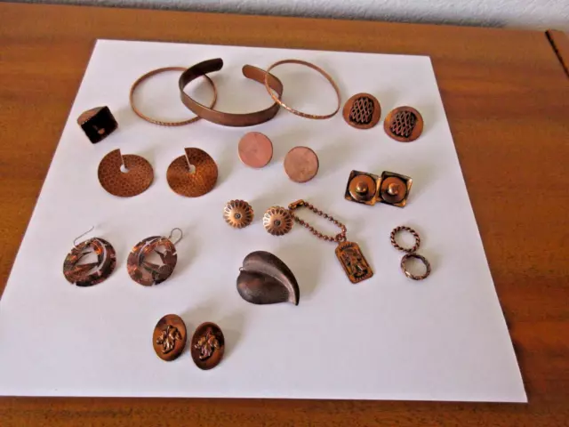 Vtg. Jewelry Lot Most Copper  Earrings ,bracelets, rings