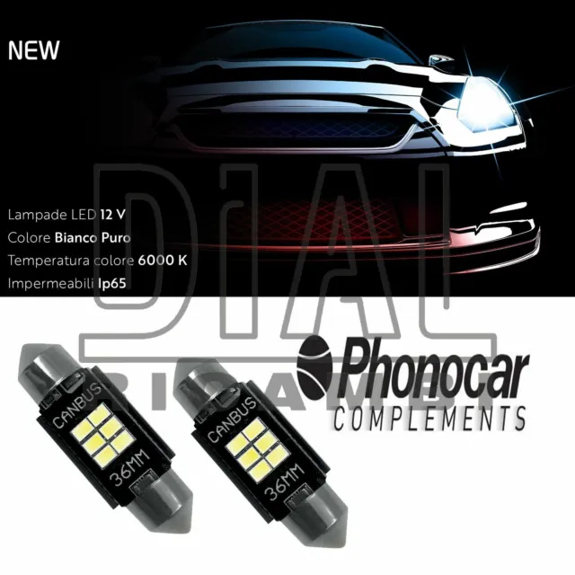 Phonocar 07702 coppia (2pz) di lampade X MOTO-AUTO 12V 6000K CAN-BUS 36mm