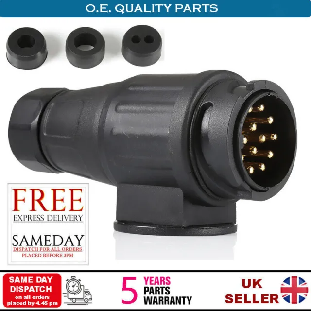 Black 12V 13 Pin Euro Plug Caravan Towing Trailer Electric Socket Plug Connector