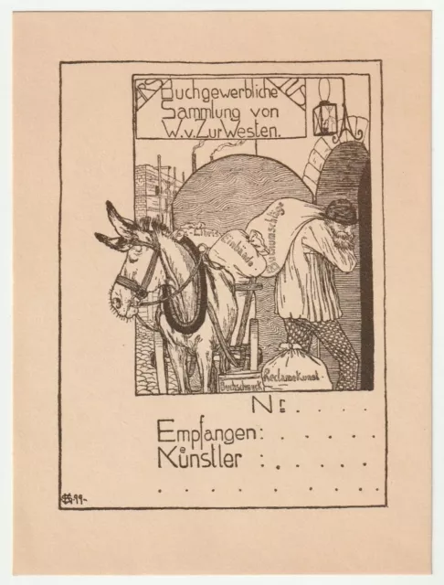 KAETHE OLSHAUSEN-SCHÖNEBERGER: Exlibris für W. v. zur Westen, 1899