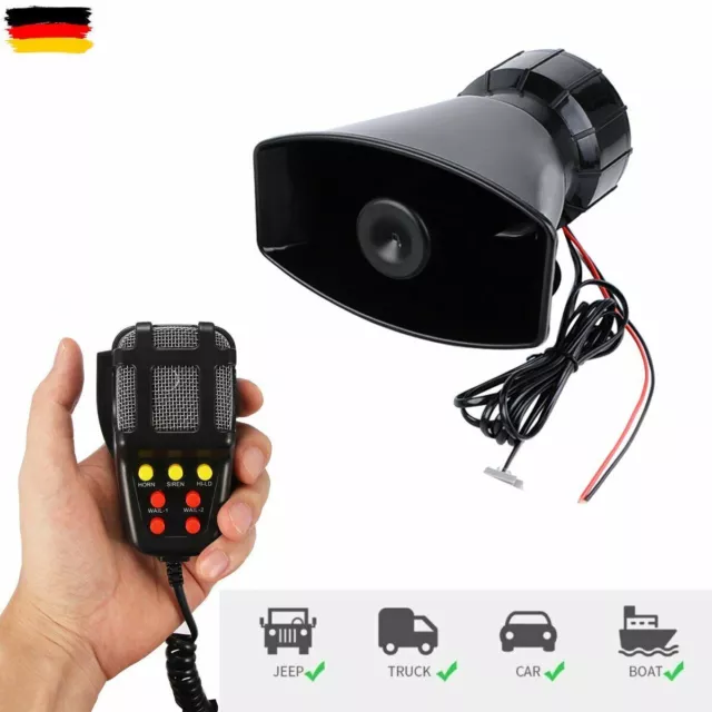 7 Sound Auto Horn Hupe Warnung Alarm Fanfare Polizei Sirene PKW Lautsprecher 12V