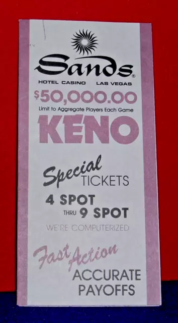 The Sands Hotel Casino Keno Payout Pay offs Brochure Las Vegas Vintage