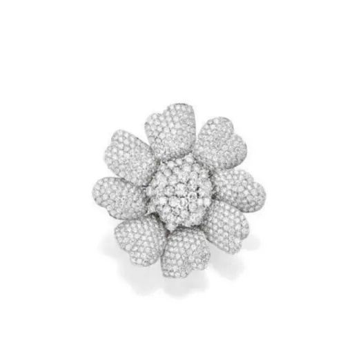 Genuine Flower Design With White Round Cut White Stone Big Women Silver Brooch