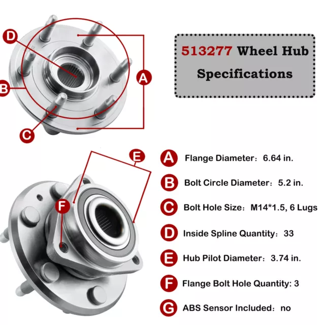 Front Wheel Hub Bearings Fits Chevy Traverse GMC Acadia Buick Enclave 3.6L 1pc
