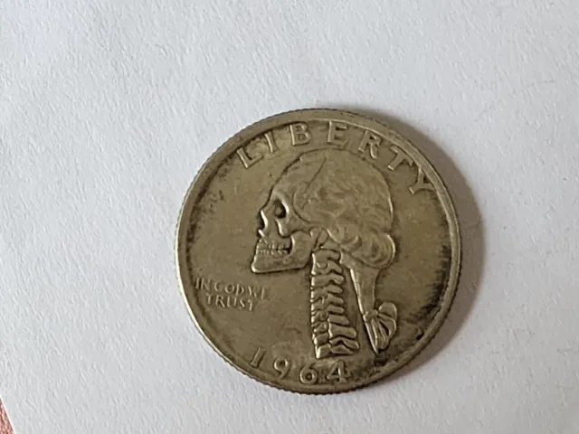 1964 Washington Hobo Nickel Quarter Dollar Handcrafted Skull