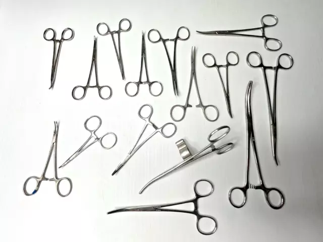 Lot of 15 Locking Hemostat Forceps Straight/Curved Jaws Codman Mueller Pilling+