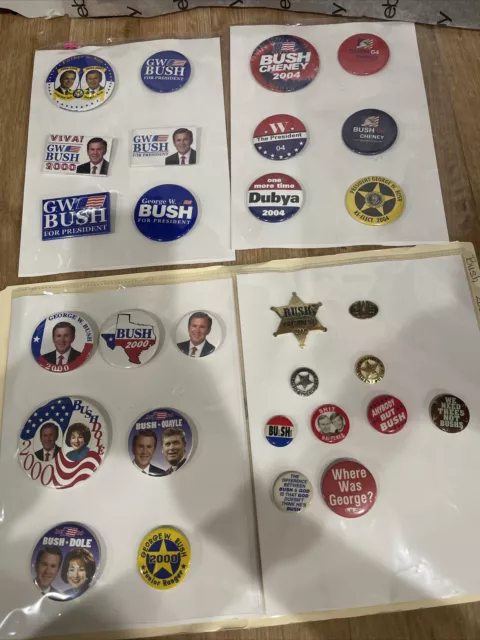 29 election buttons pins George Bush we need trees junior ranger star sheriff