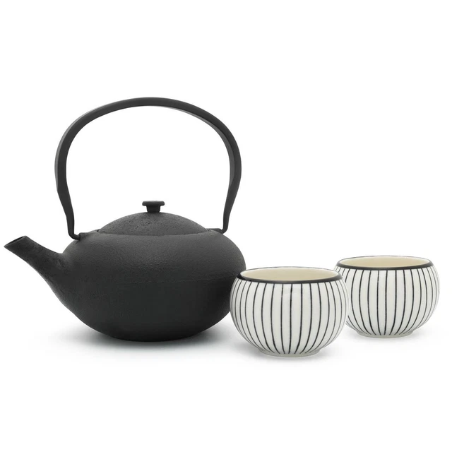 Bredemeijer kleine schwarze Teekanne Set Gusseisen & 2 Teebecher Porzellan
