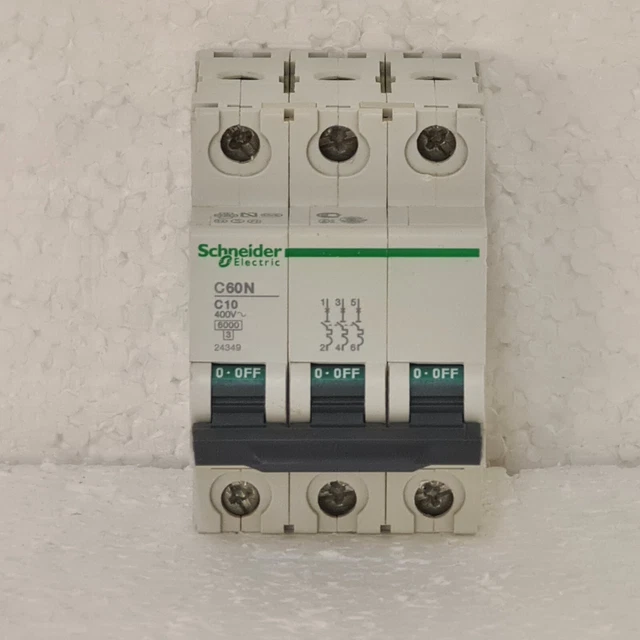 Schneider C60N/C10 24349 Circuit Breaker 10A 3-Pole 400VAC 6KA C-Curve
