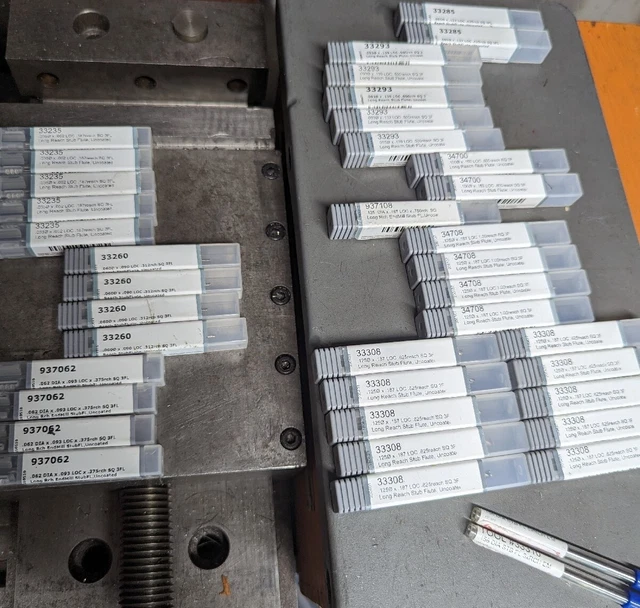 lot 39x New HARVEY Carbide End Mills - Ext Reach 3fl .035-.158" (.125 .062 +)
