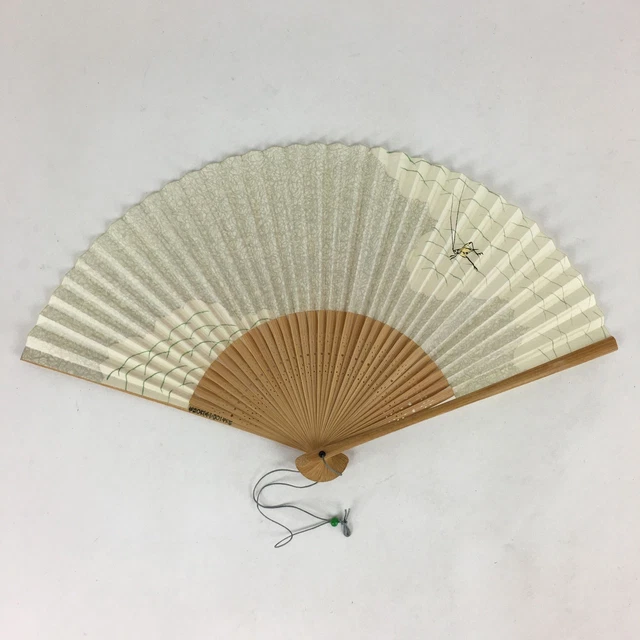Japanese Folding Fan Vtg Sensu Bamboo Frame White Paper Cricket 4D596