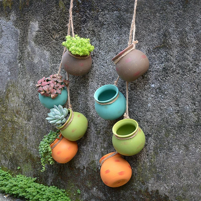 4Pcs Mini Wall-mounted Succulent Planter Pots Set Ceramic Plant Pot Hanging 3