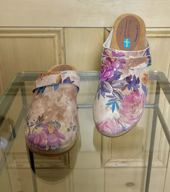WOMEN S MOHEDA ROSE print nubuck leather clogs sandals comfort EU 38 UK 5.5 18.00 PicClick UK