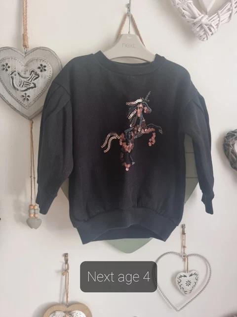 Girls Black Next Sequin Unicorn Jumper Age 4
