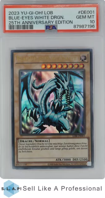 2023 Yu-Gi-Oh! German Lob 25Th Anniv. Ed. De001 Blue-Eyes White Drgn. Psa 10