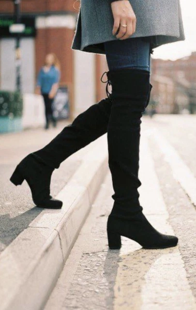 STUART WEITZMAN HINTERLAND Black Suede Leather Over The Knee Slip On Boots 395.00 PicClick UK