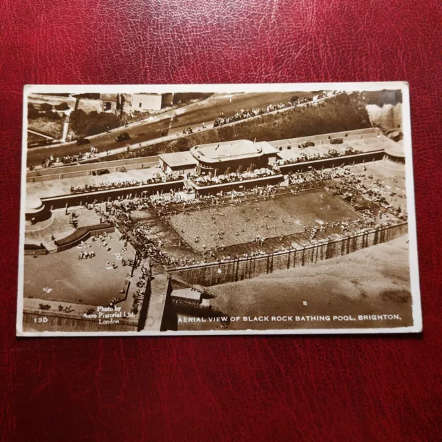 Antique RPPC Postcard Aerial View Of Black Rock Bathing Pool Brighton