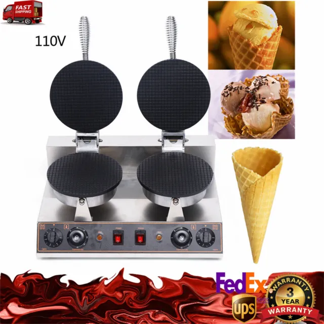 COMMERCIAL ELECTRIC NONSTICK Waffle Ice Cream Cone Machine Waffle Egg ...