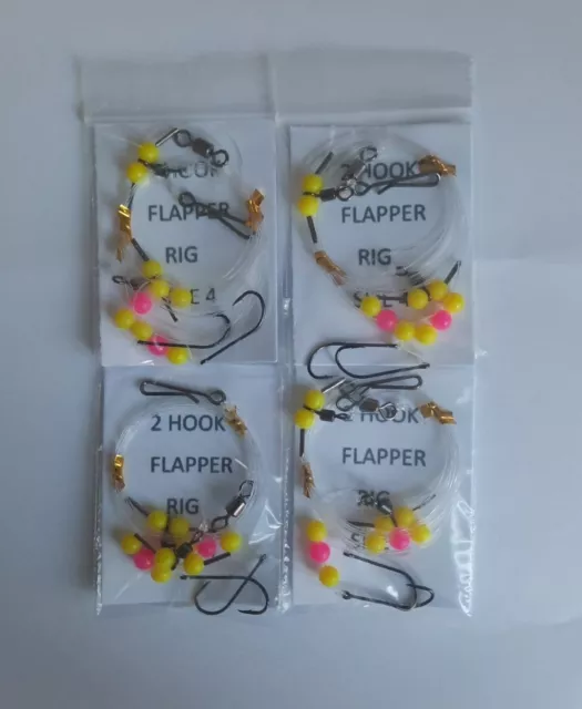 Sea fishing rig ,size 4 ,  2 hook flapper rigs for beach/pier fishing ×4 packs