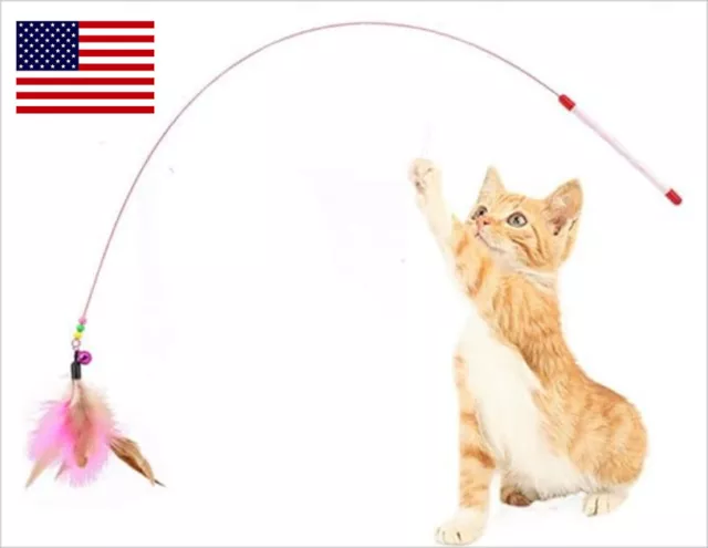Cat Feather Toy, Interactive Pet Cat Kitten Chaser Teaser Wire Wand