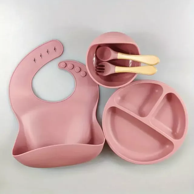 5pcs/set Boy And Girl Silicone Utensils, Toddler Bowl Baby Eating Supplies