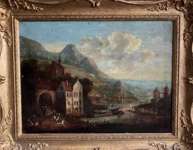 ANTIQUE OIL PAINTING 17th Century Old Master Landscape JACOB DE HEUSCH Interest