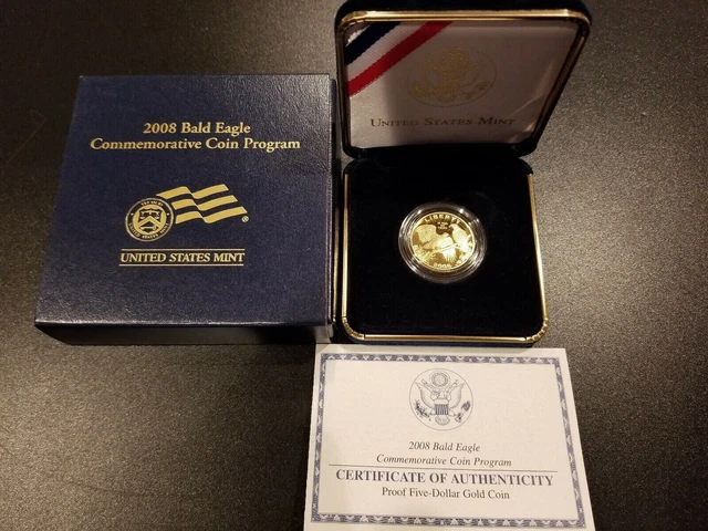 2008-W Proof $5 Gold Bald Eagle Commemorative Coin with Box, OGP & COA