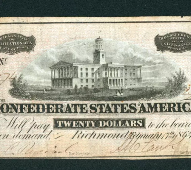 $20 1864 The Confederate States of America ** PAPER CURRENCY AUCTIONS