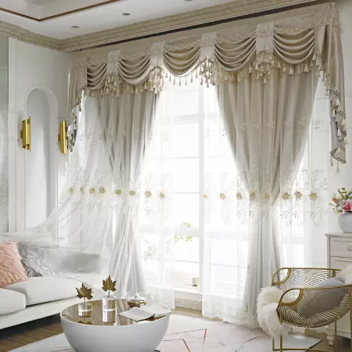 Modern European Luxury Curtains Room Embroidered Tulle Yarn Blackout French