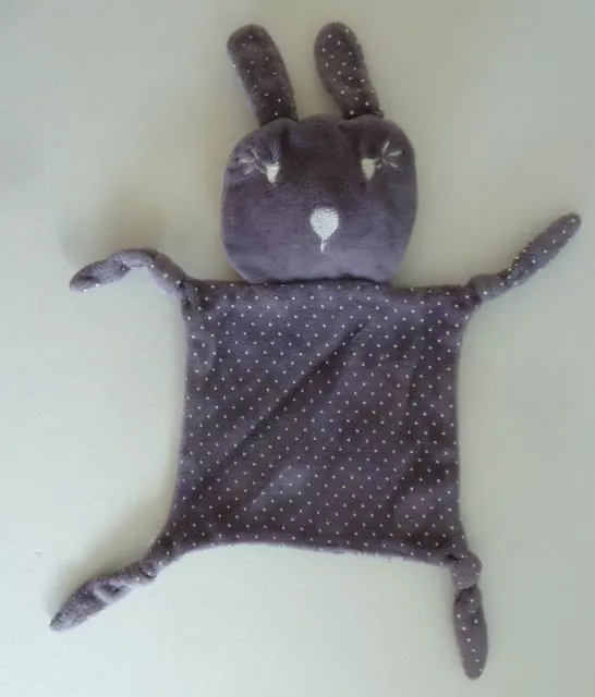 34- Doudou Plat Pommette Lapin Gris Violet Pois Blanc - Tbe