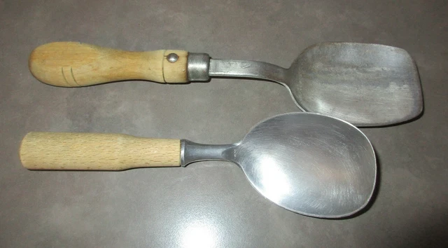 2 Vintage Aluminum & Metal Ice Cream Scoops Spades - Wood Handles