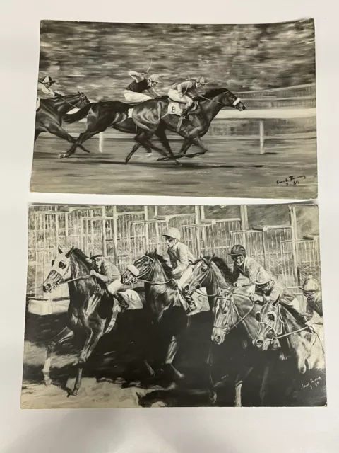 TRYON GALLERY LONDON HORSE RACING 1960's 2 PHOTOS OF SARAH PONSONBY PAINTINGS