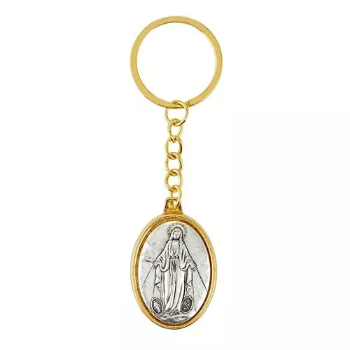 Porte-clés en cuir bleu avec motif médaille miraculeuse - La Boutique de  Theophile