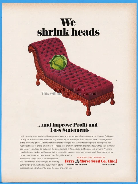 1968 Ferry-Morse Seed Co Mountain View CA Fulton KY cabbage We shrink heads ad