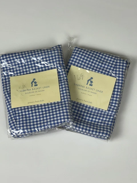 Pottery Barn Kids Sabrina Basket Liner Sz Medium Blue Gingham Cotton Lot of 2