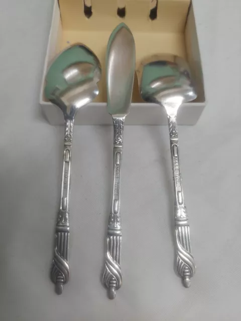 Vintage Boxed Set 3 Sheffield Sugar & Jam Spoons Butter Knife Set EPNS Sheffield 3