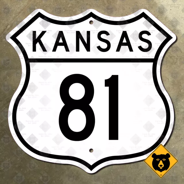 Kansas US route 81 Wichita Salina highway marker road sign 1954 shield 11x11