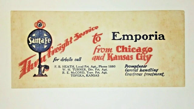 Santa Fe Railroad 1940 Freight Service Emporia Chicago Kansas City Ink Blotter