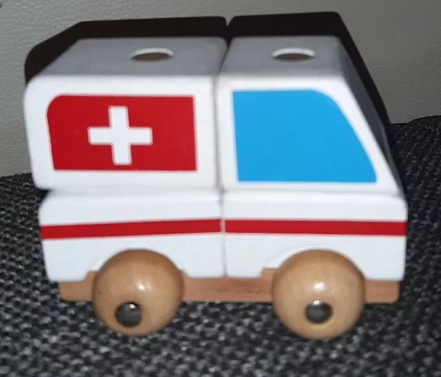 Rettungswagen 4er Set aus Holz Holzautos Steckspiel Motorik Kinder Spielzeug