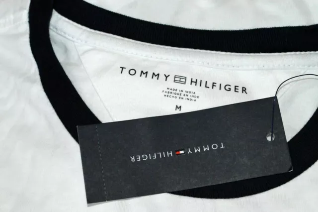 T SHIRT Tommy Hilfiger a maniche lunghe logo Essential ricamato nuova con etichette bianco blu 3