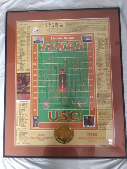 2006 Texas Longhorns vs USC Rose Bowl National Champions Framed Poster/Ticket